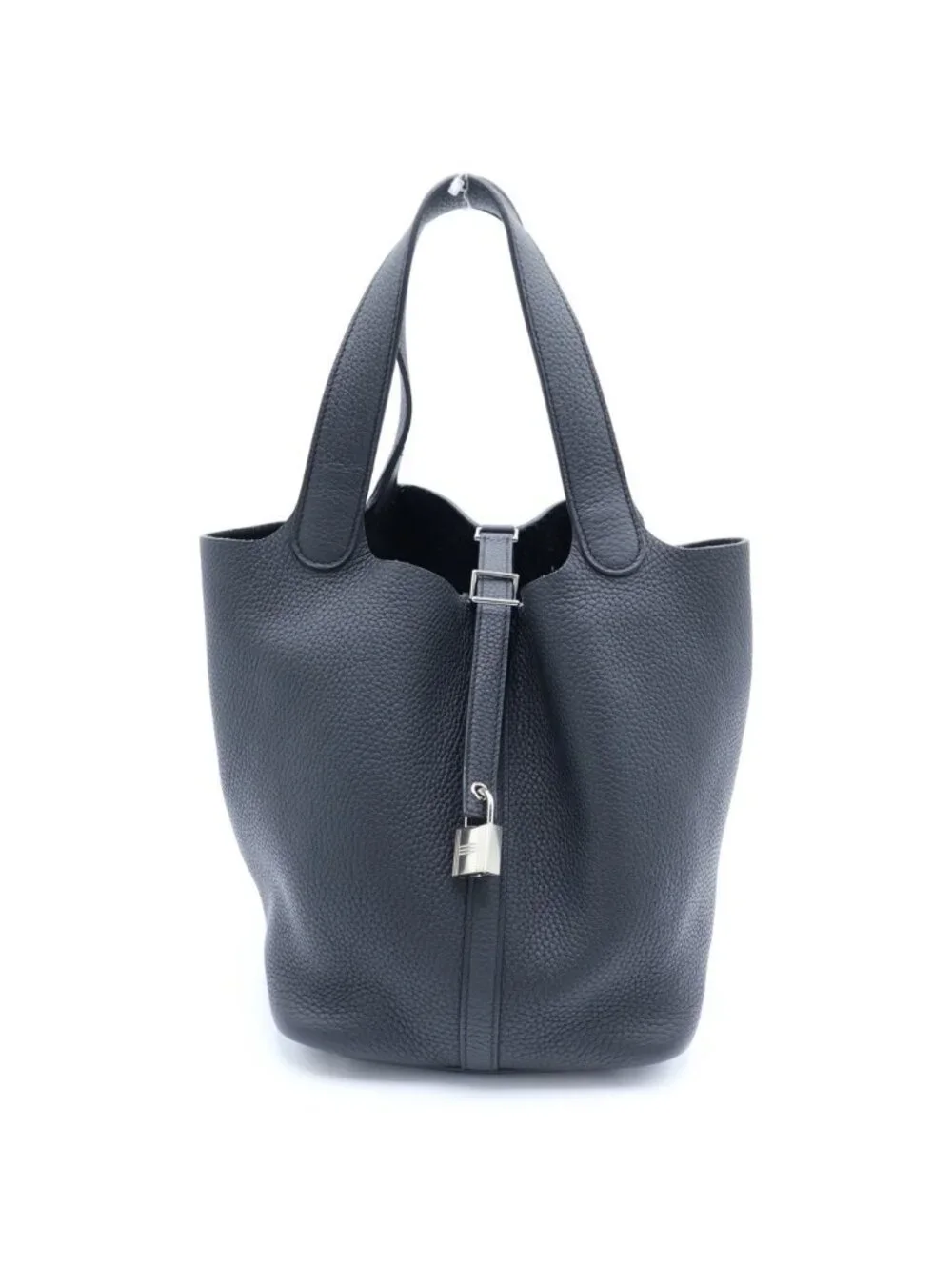 Hermes Picotin Lock MM Taurillon Clemence Silver Handbag Black